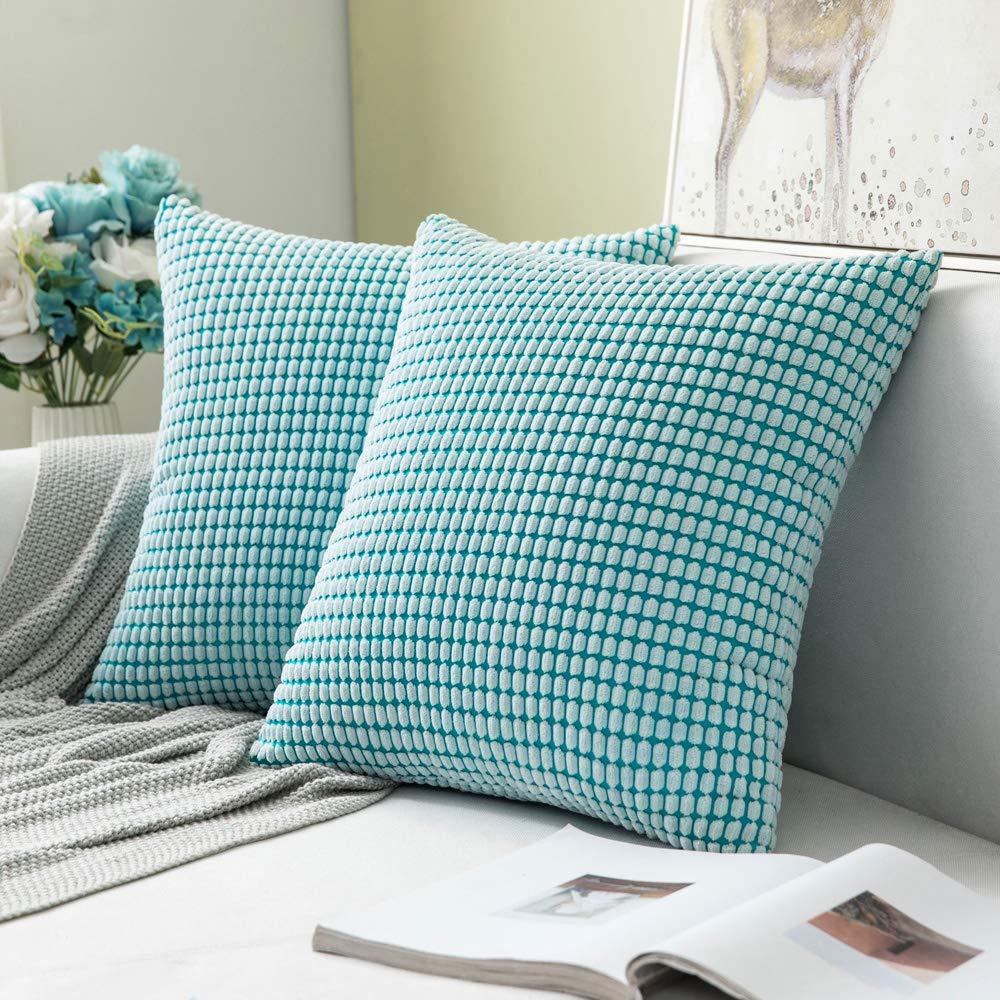 MIULEE Decorative Throw Pillow Covers Soft Corduroy Solid Light Blue Cushion Case 2 Pack.