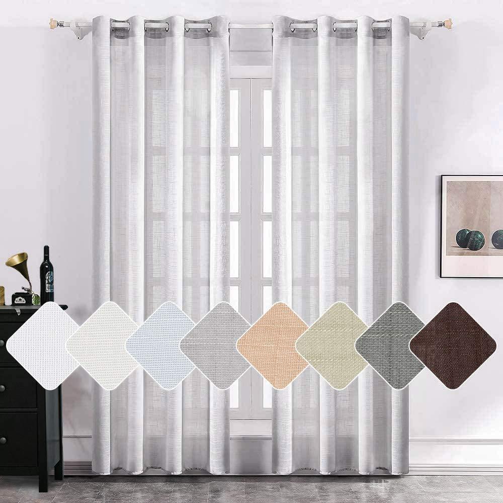 MIULEE Light Grey Farmhouse Linen Sheer Window Curtains 2 Panels.