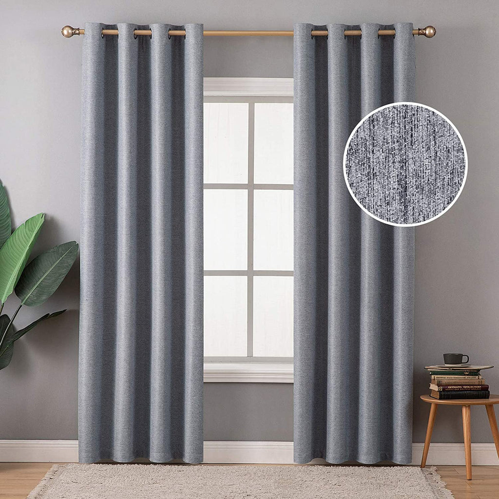 MIULEE Light Grey Thermal Insulated Linen Curtain for Living Room Darkening Farmhouse Grommet 2 Panels