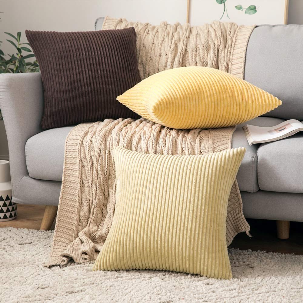MIULEE Light Yellow Throw Pillow Covers Corduroy Soft Soild Decorative