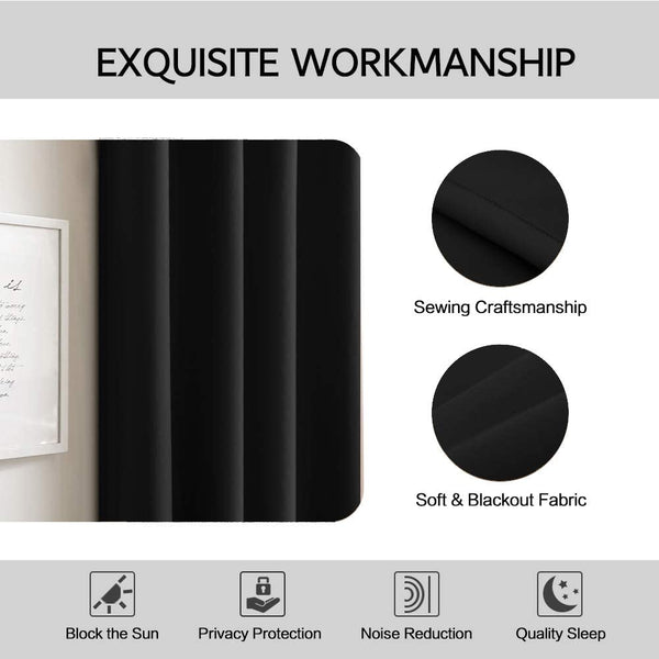 MIULEE 100% Blackout Curtains Black Thermal Insulated Solid Grommet Curtains/Drapes/Shades 2 Panels.