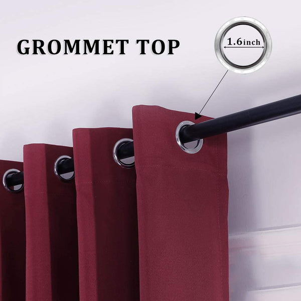 MIULEE 100% Blackout Curtains Burgundy Red Thermal Insulated Solid Grommet Curtains/Drapes/Shades 2 Panels.