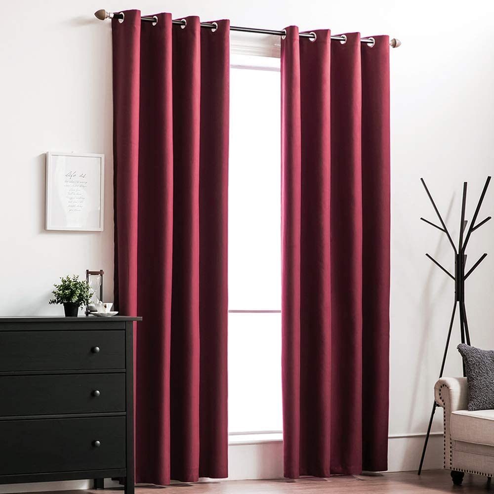 MIULEE 100% Blackout Curtains Burgundy Red Thermal Insulated Solid Grommet Curtains/Drapes/Shades 2 Panels.