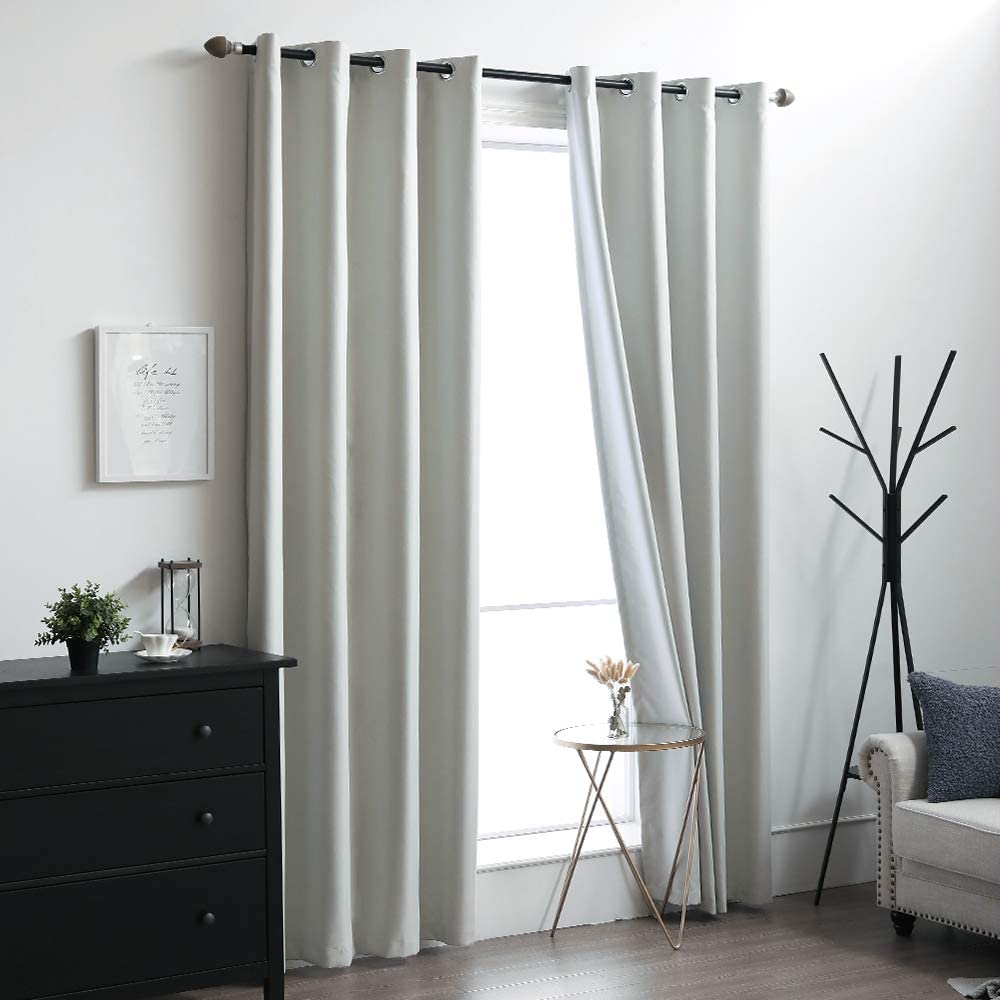 MIULEE Blackout Curtains Greyish White Thermal Insulated Solid Grommet Curtains/Drapes/Shades 2 Panels.