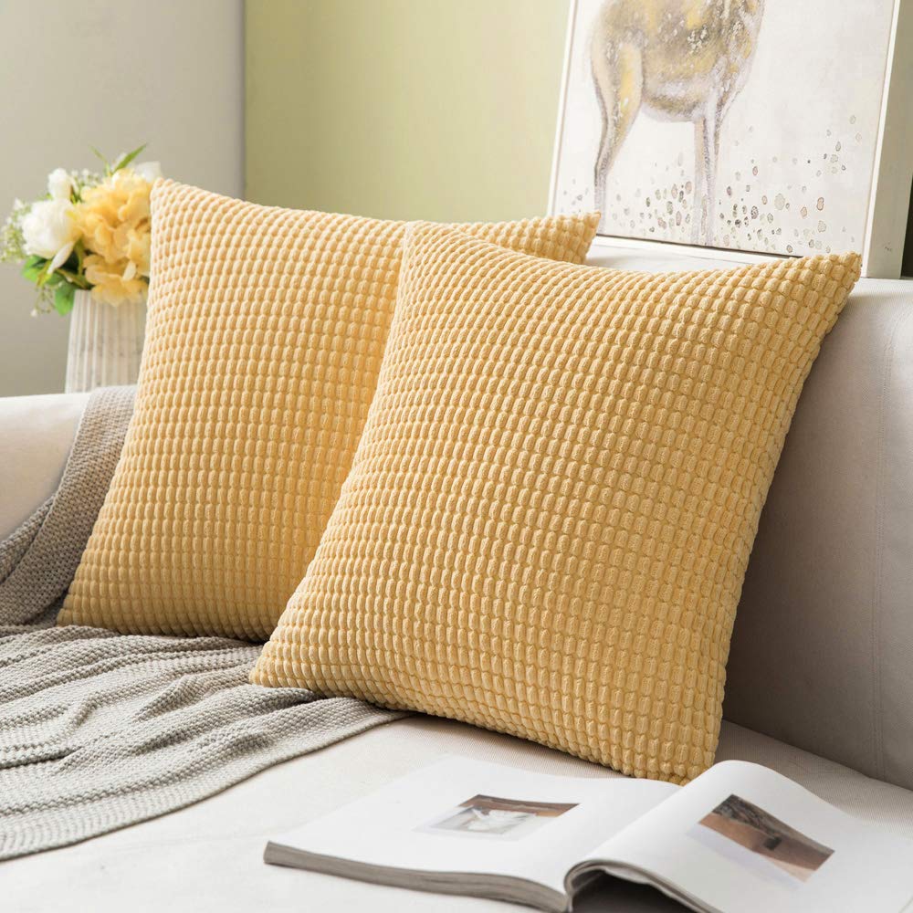 MIULEE 2 Pack Decorative Throw Pillow Covers Soft Corduroy Solid Cushion Case.