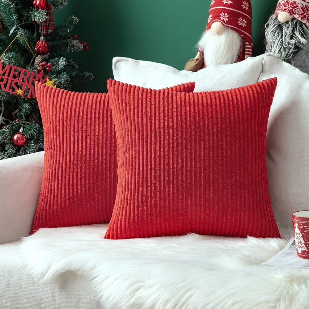 MIULEE Orange Red Throw Pillow Covers Corduroy Soft Soild Decorative Square Cushion Covers 2 Pack.