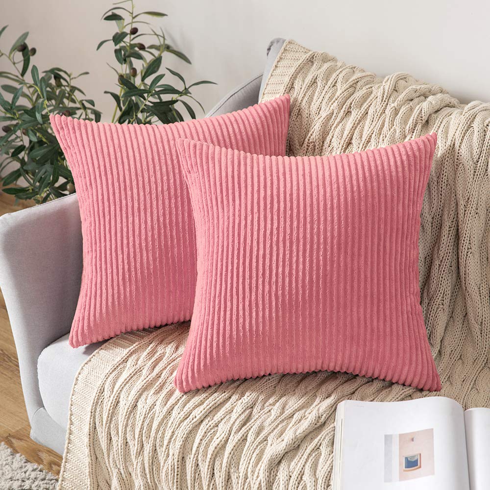 MIULEE Christmas Throw Pillow Covers Pearl Peach Corduroy Soft Solid Decorative Cushion Cases 2 Pack.