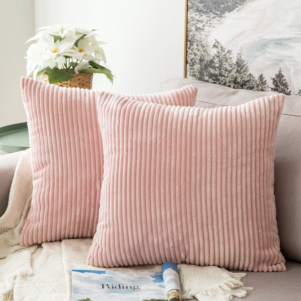 MIULEE Pink Throw Pillow Covers Corduroy Soft Soild Decorative Square Cushion Covers 2 Pack.