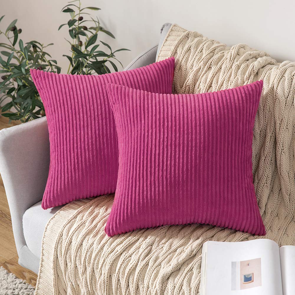 MIULEE Rose Red Throw Pillow Covers Corduroy Soft Soild Decorative Square Cushion Covers  2 Pack.