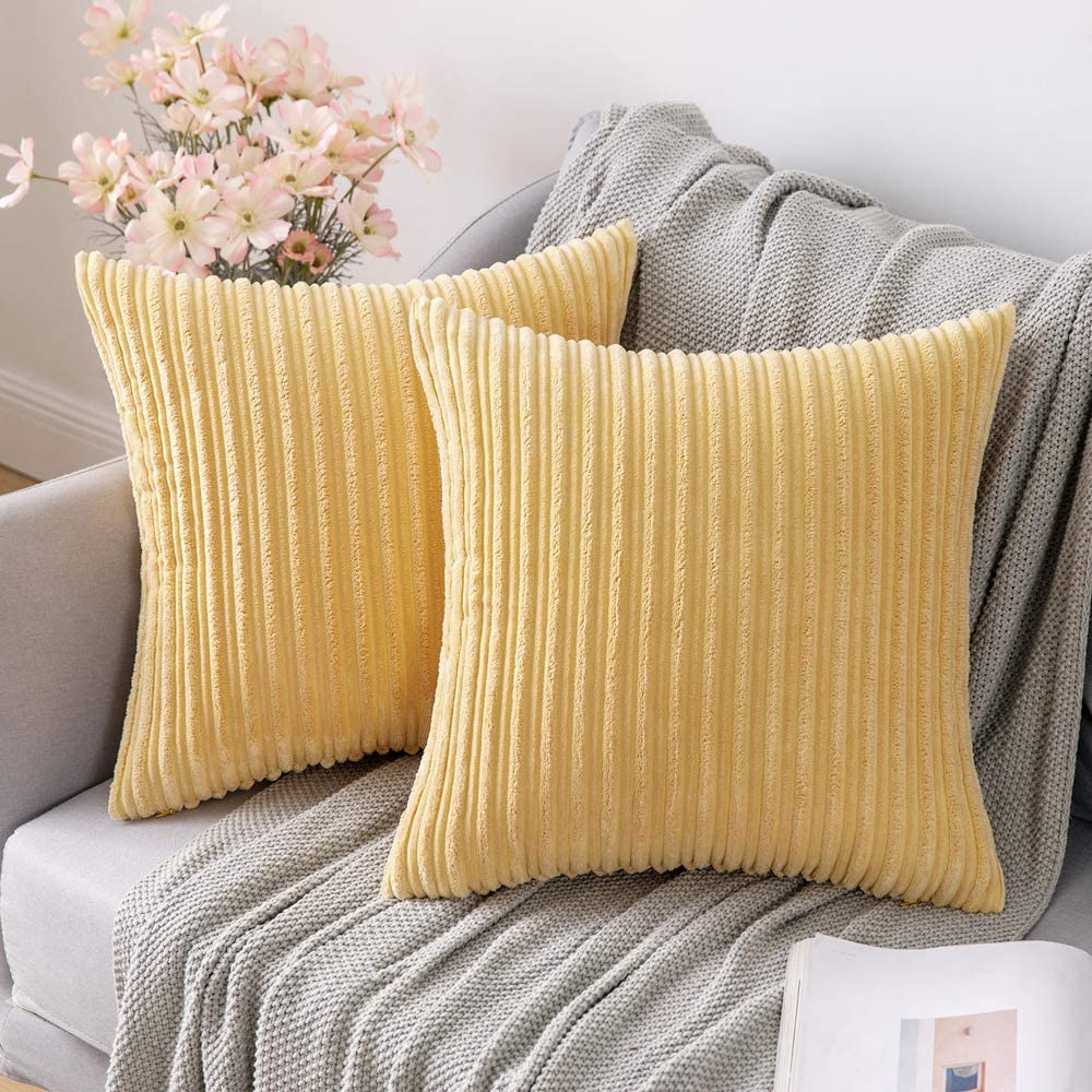 MIULEE Pack of 2 Decorative Throw Pillow Covers Stripe Solid Lumbar Pillowcases Modern Soft Corduroy Accent Cushion Case
