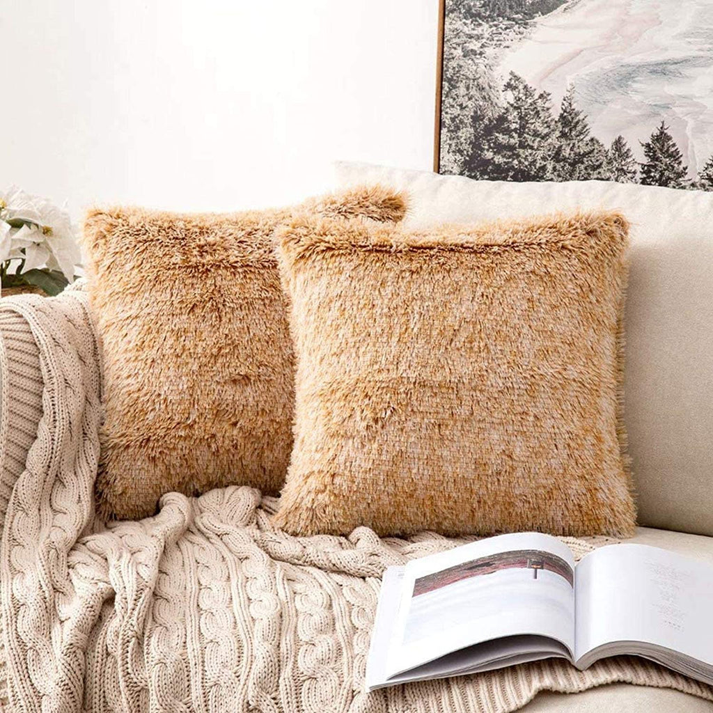 MIULEE Ultra Soft Fluffy Throw Pillow Covers Decorative Plush Shaggy D