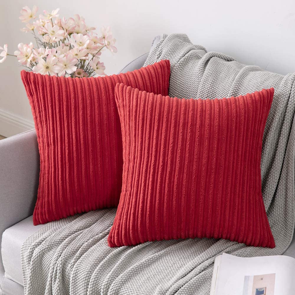 MIULEE Giveaway Pack of 2 Decorative Throw Pillow Covers Stripe Solid Lumbar Pillowcases Modern Soft Corduroy Accent Cushion Case
