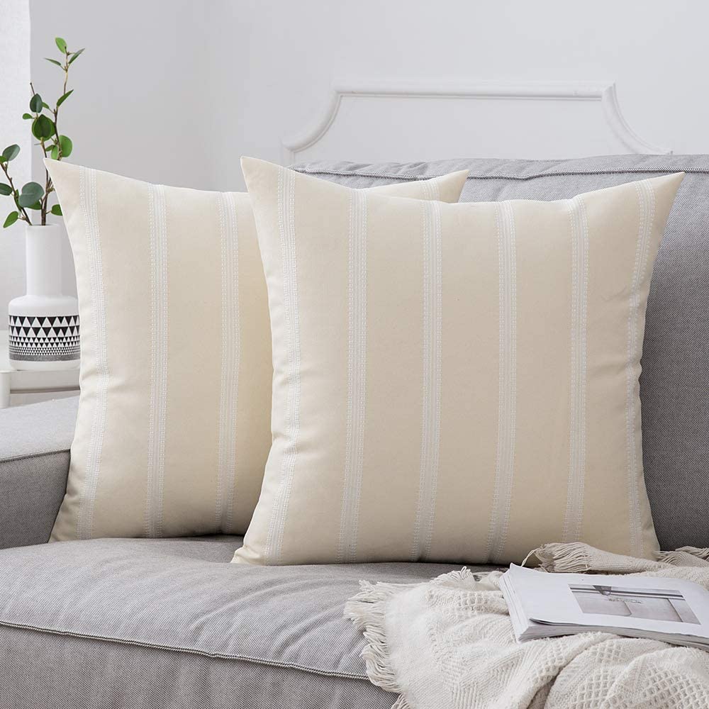 MIULEE Giveaway Decorative Throw Pillow Covers Striped Modern Farmhouse Cushion Cases Lace Linen Pillowcases for Couch Bed Sofa 2 Pack