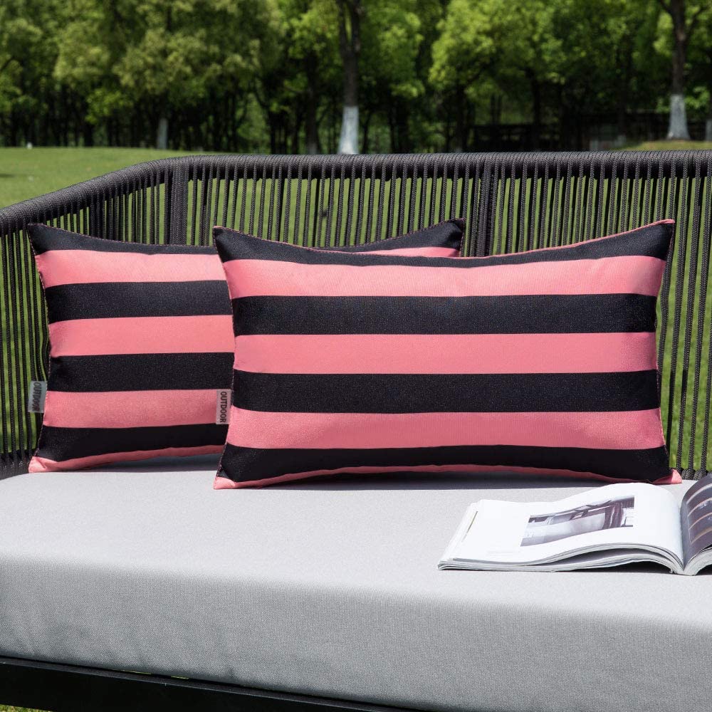 MIULEE Giveaway Decorative Outdoor Waterproof Throw Pillow Covers Stripe Square Pillowcases 2 Pack
