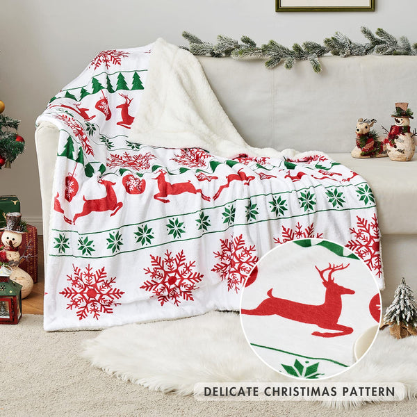 MIULEE Christmas Sherpa Fleece Xmas Reindeer Throw Blanket 1 Pack