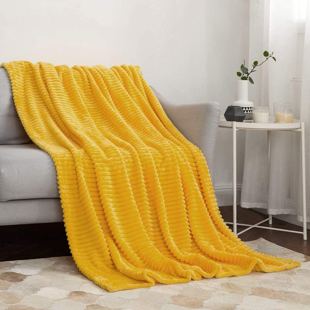 MIULEE Fluffy Throw Blanket Soft Fleece Stripes Pattern Blanket 1 Pack.