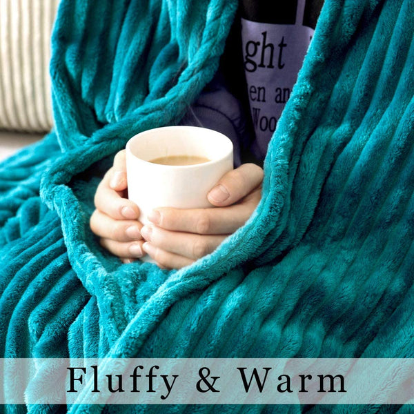 MIULEE Turquoise Fluffy Throw Blanket Soft Fleece Stripes Pattern Blanket 1 Pack.