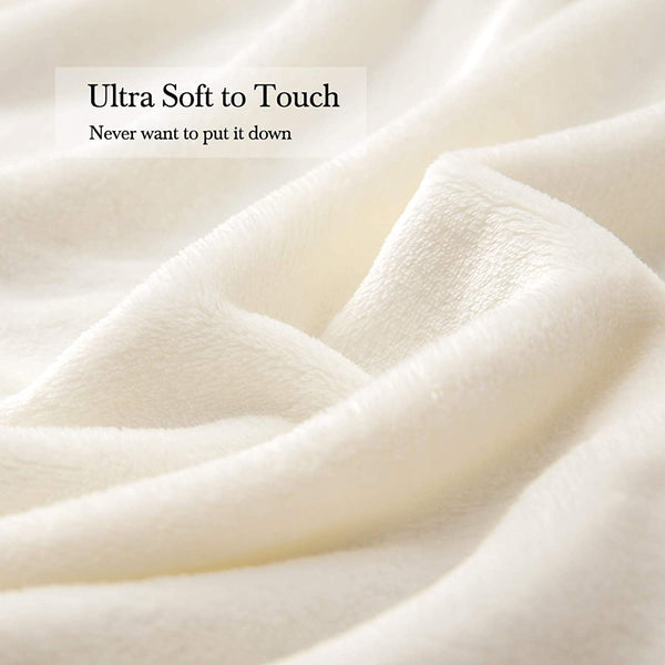 MIULEE Cream White Throw Size Flannel Fleece Velvet Plush Bed Blanket 1 Pack.
