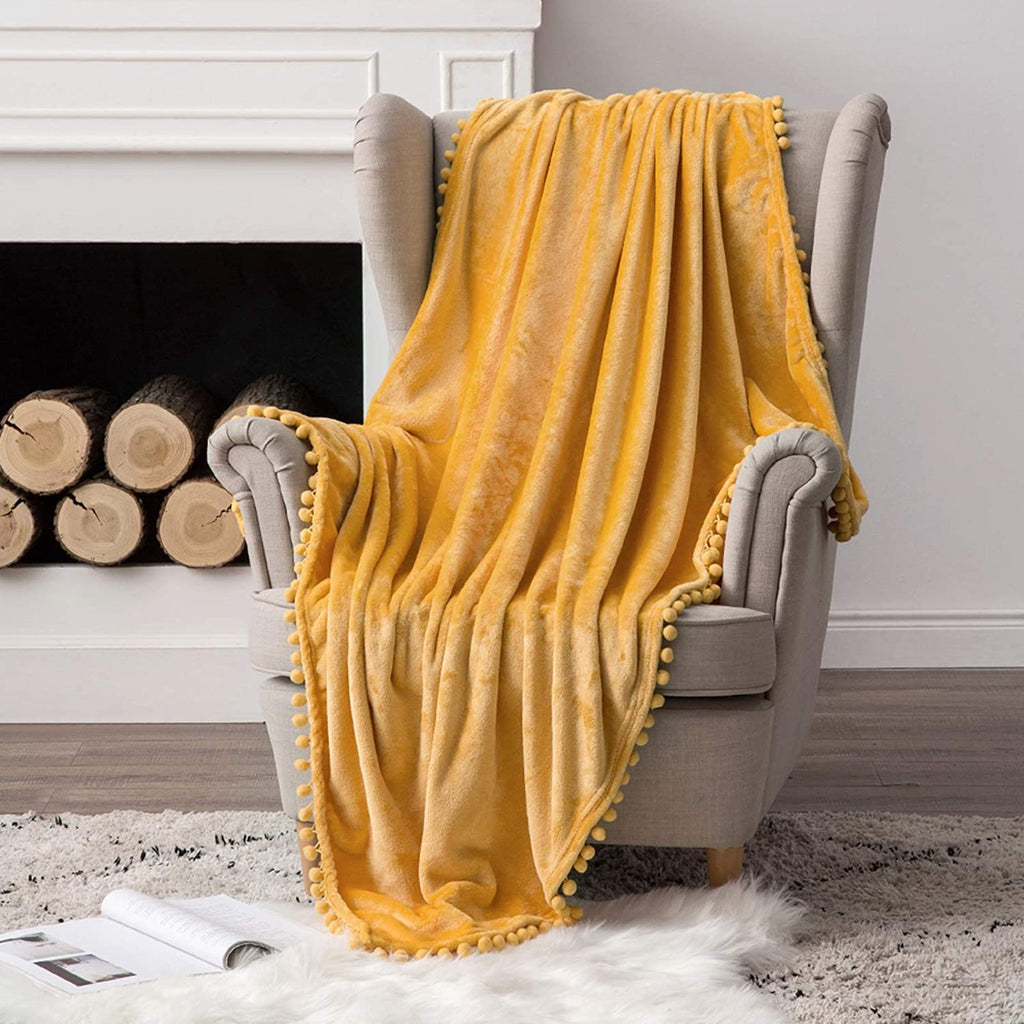 MIULEE Yellow Throw Size Flannel Fleece Velvet Plush Bed Blanket 1 Pack.