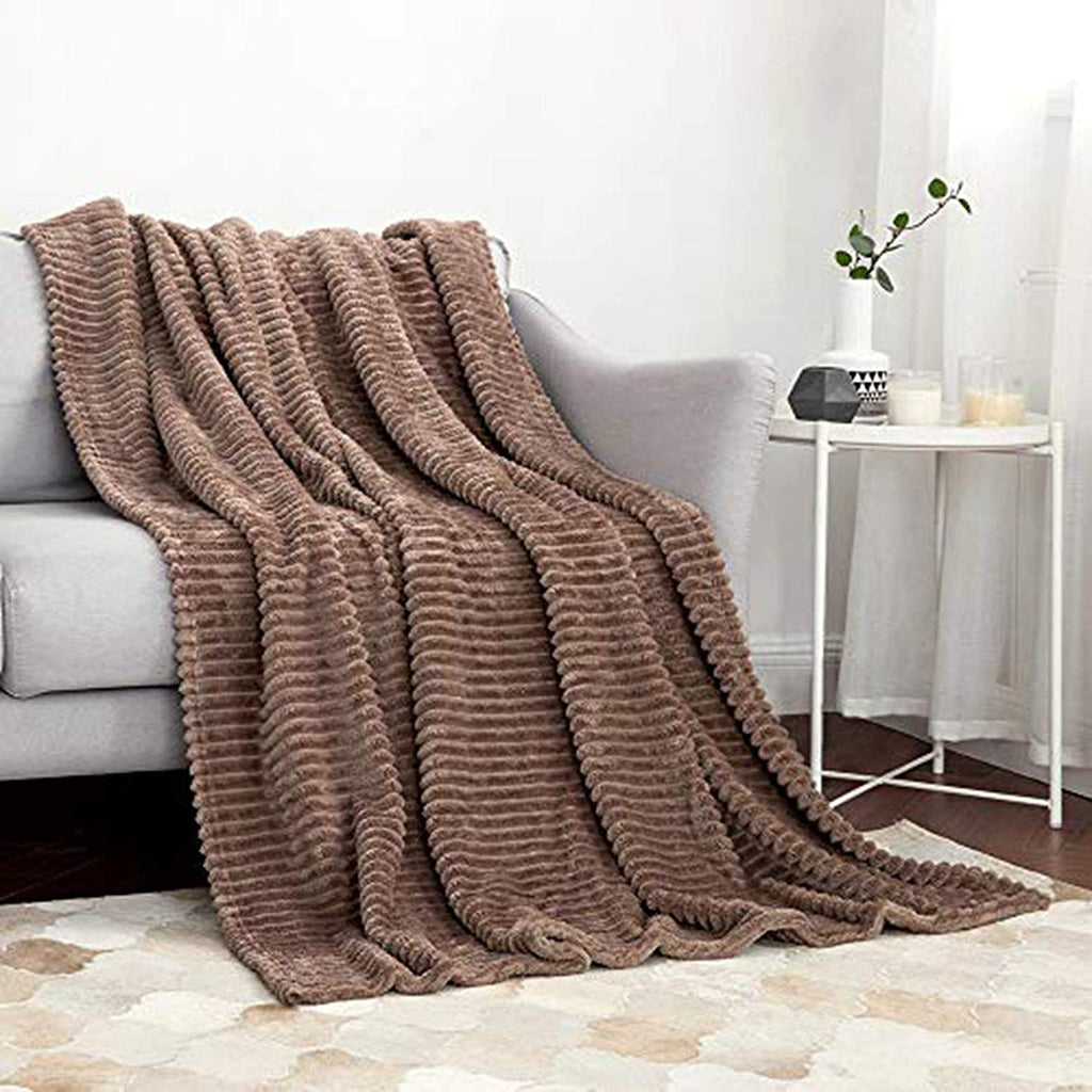 MIULEE Brown Fluffy Throw Blanket Soft Fleece Stripes Pattern Blanket 1 Pack.