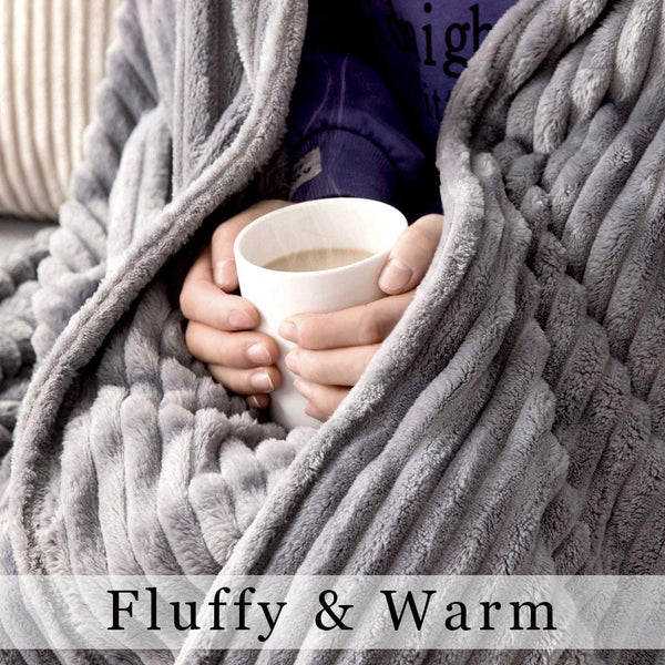 MIULEE Grey Fluffy Throw Blanket Soft Fleece Stripes Pattern Blanket 1 Pack.