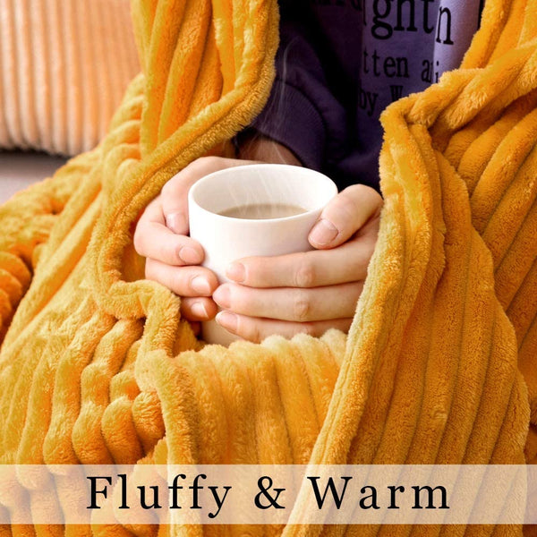 MIULEE Orange Fluffy Throw Blanket Soft Fleece Stripes Pattern Blanket 1 Pack.