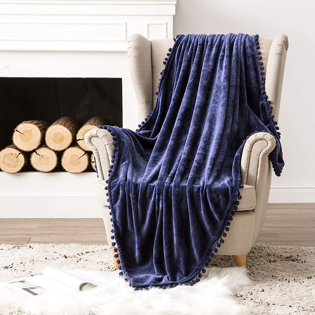 MIULEE Navy Blue Throw Size Flannel Fleece Velvet Plush Bed Blanket 1 Pack.
