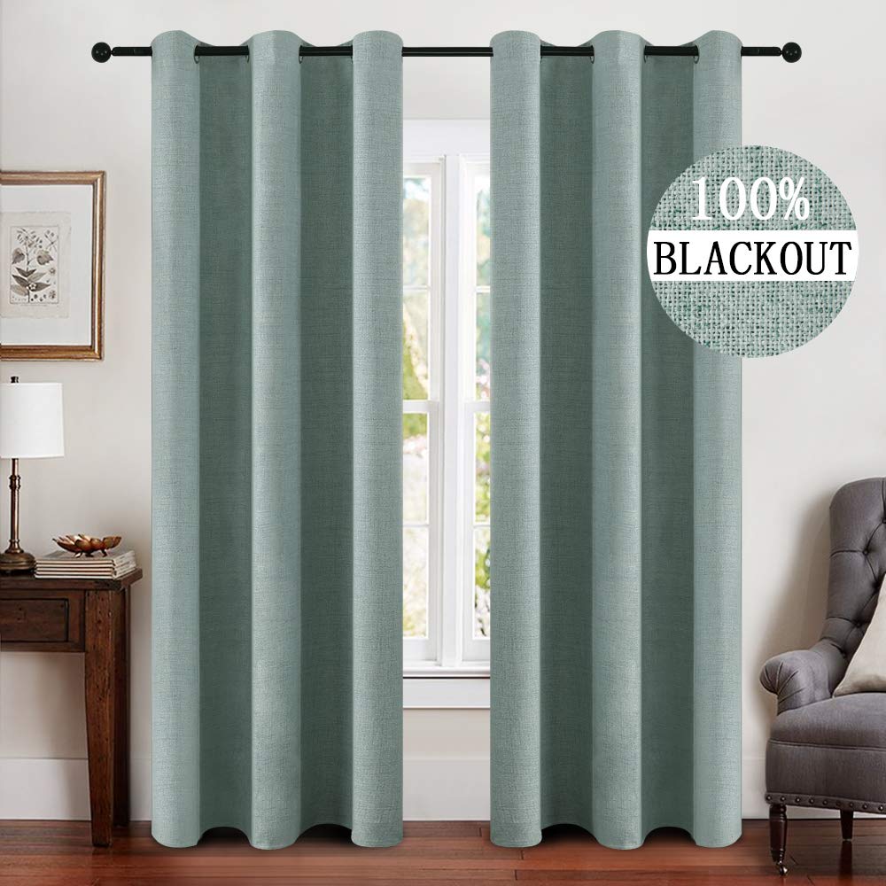MIULEE Green 100% Blackout Thermal Insulated Curtains Grommet Darkening Curtains Draperies 2 Panels.