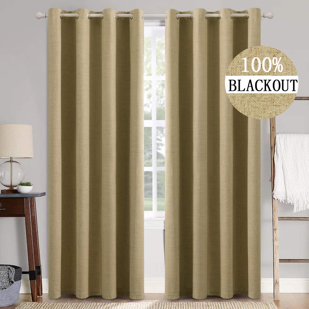MIULEE Khaki 100% Blackout Thermal Insulated Curtains Grommet Darkening Curtains Draperies 2 Panels.