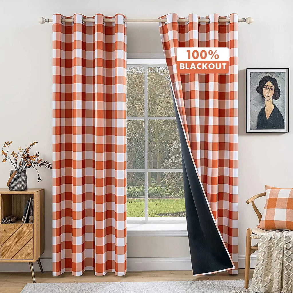 MIULEE Buffalo Plaid Curtains for Farmhouse Bedroom, Blackout Window Drapes with Grommets 2 Panels