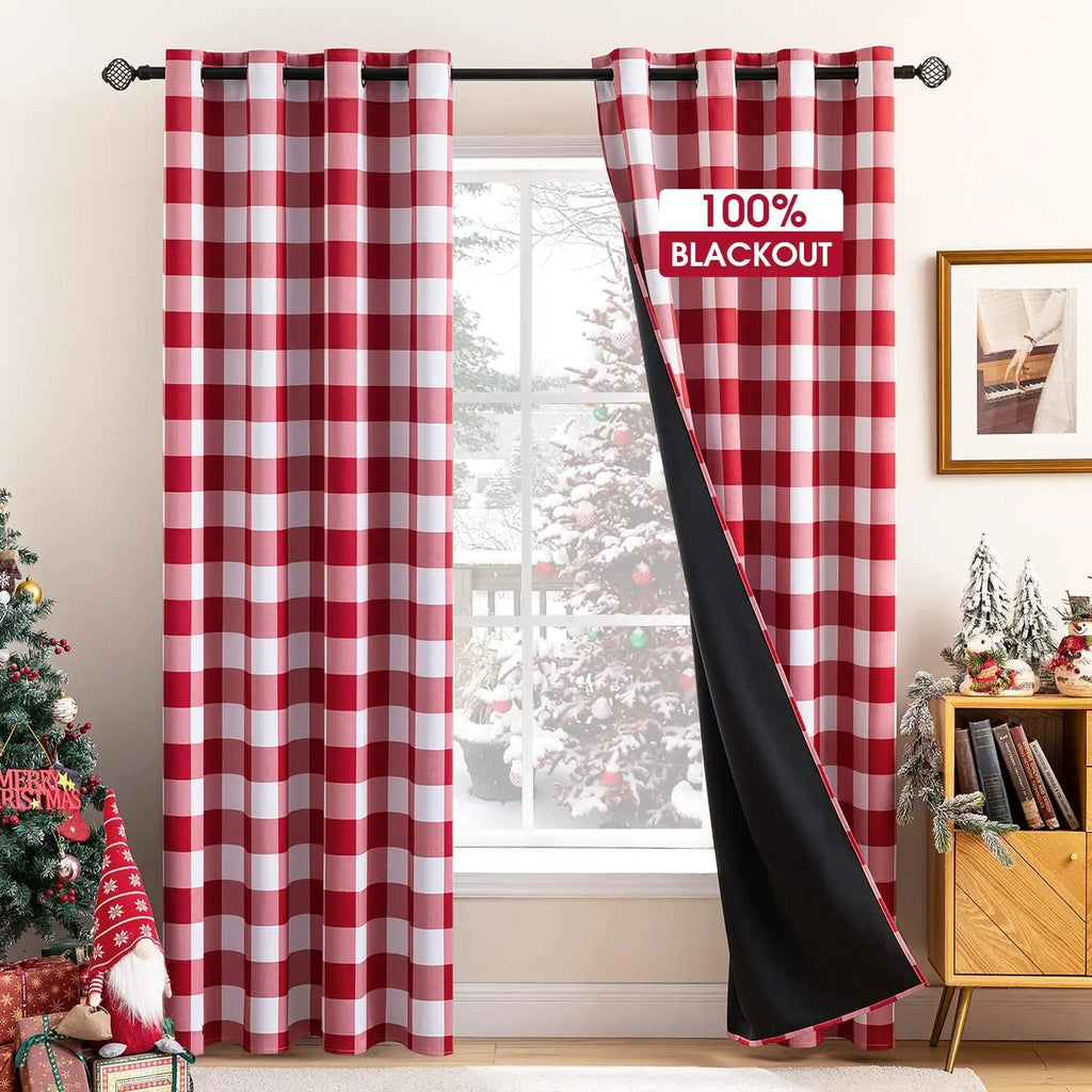 MIULEE Christmas Red And White Buffalo Plaid Curtains for Bedroom, Blackout Window Drapes with Grommets 2 Panels