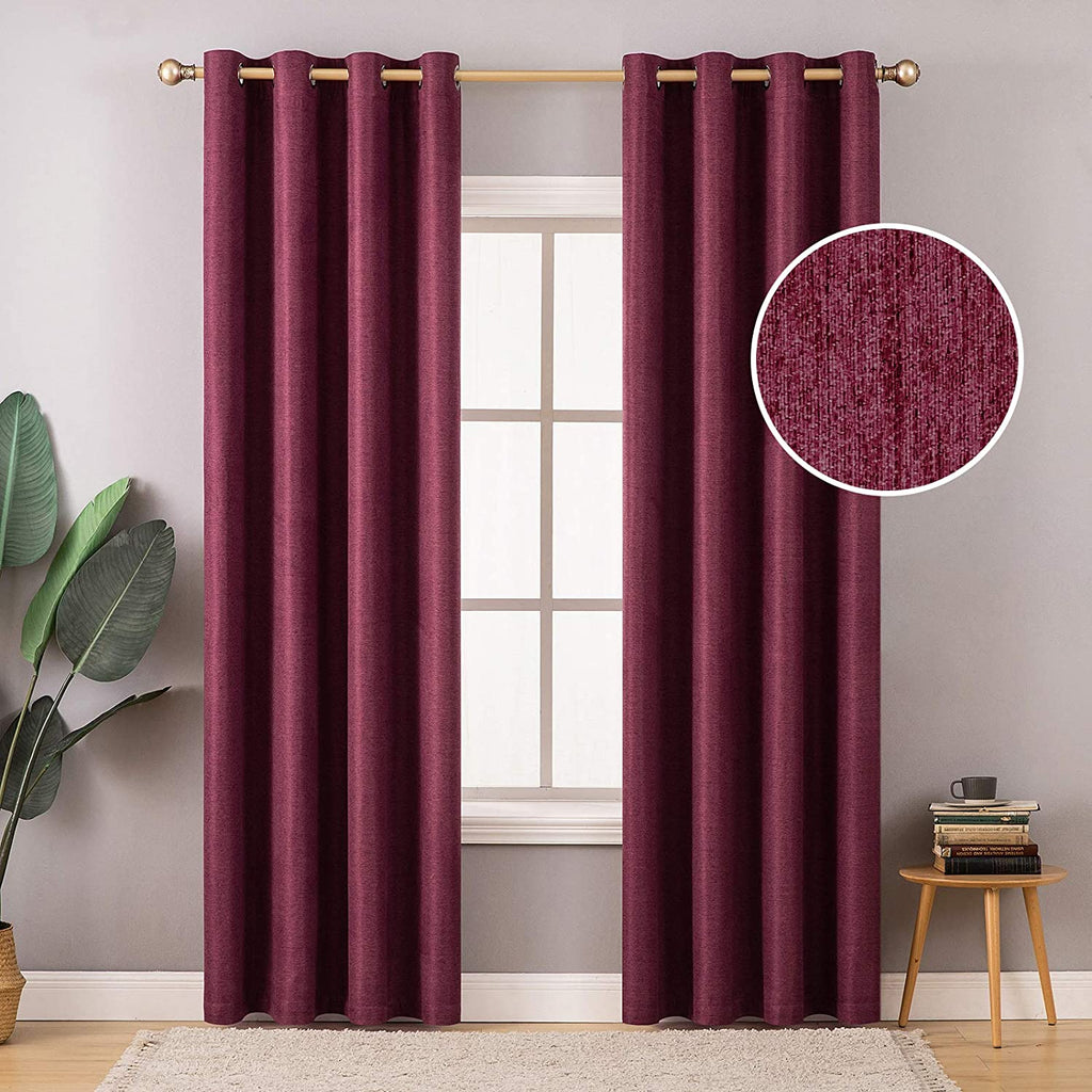 MIULEE Wine Red Thermal Insulated Linen Curtain for Living Room Darkening Farmhouse Grommet 2 Panels