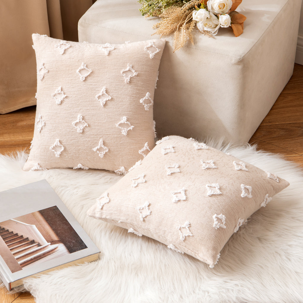 MIULEE Decorative Throw Pillow Covers Rhombic Jacquard Pillowcase Soft Square Cushion Case for Couch Sofa 2 Pack